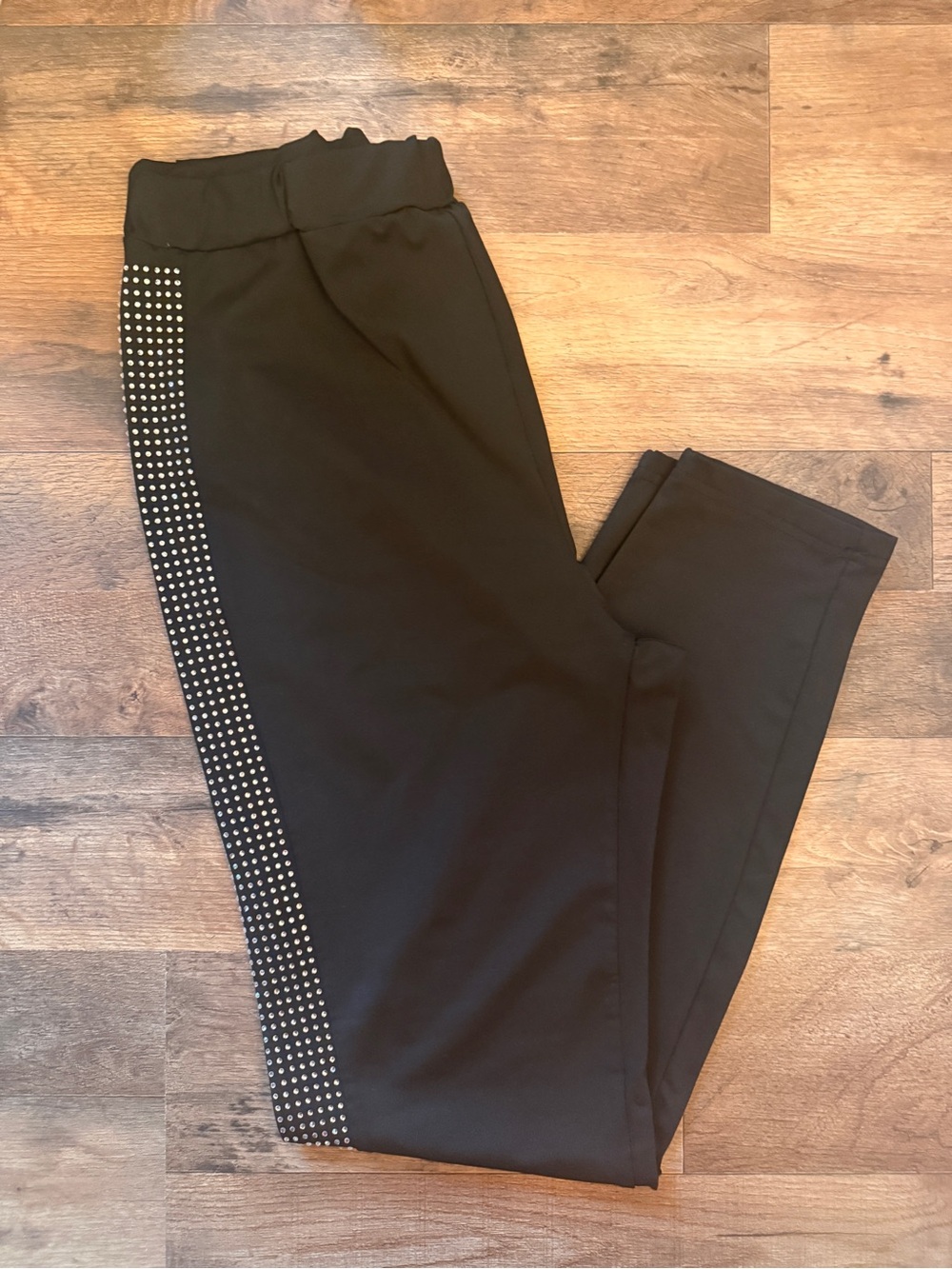 SHEIN Black Leggings with Silver Rhinestones Side Stripe